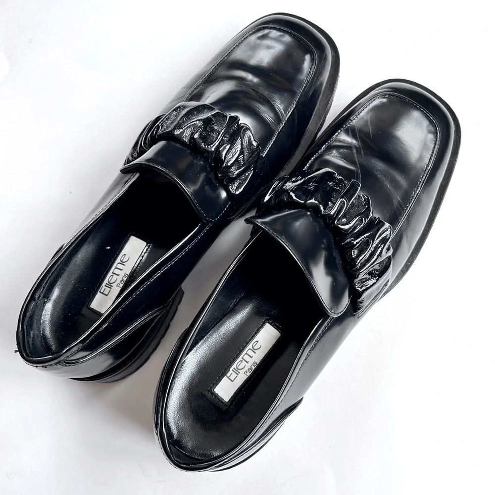 Elleme Paris Grunge Women's Chouchou Square Toe Black Loafers Size 38.5 US 8.5